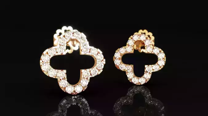 Four Leaf Clover Diamond Earrings 3D print model