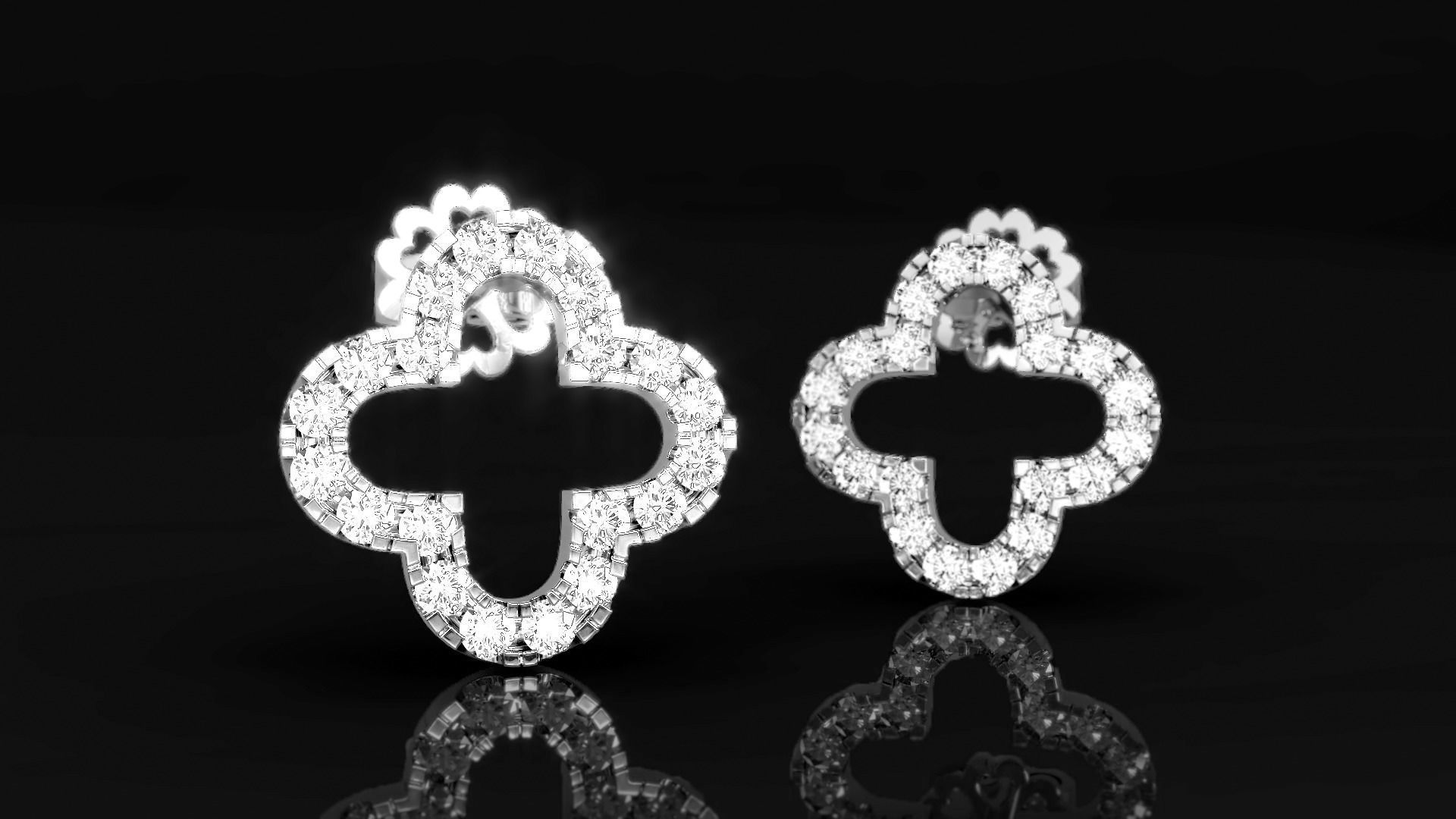 Four Leaf Clover Diamond Earrings 3D print model_1