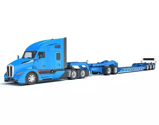 Semi Truck with Platform Trailer 3D model