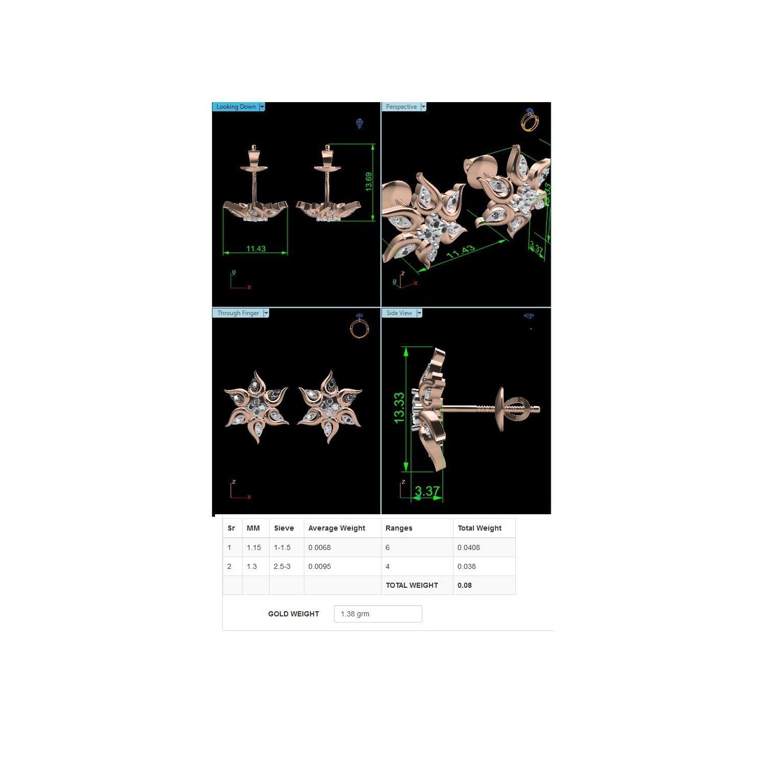 Women Stud Earrings STL JCD OBJ FBX Renders Details 3D print model_18