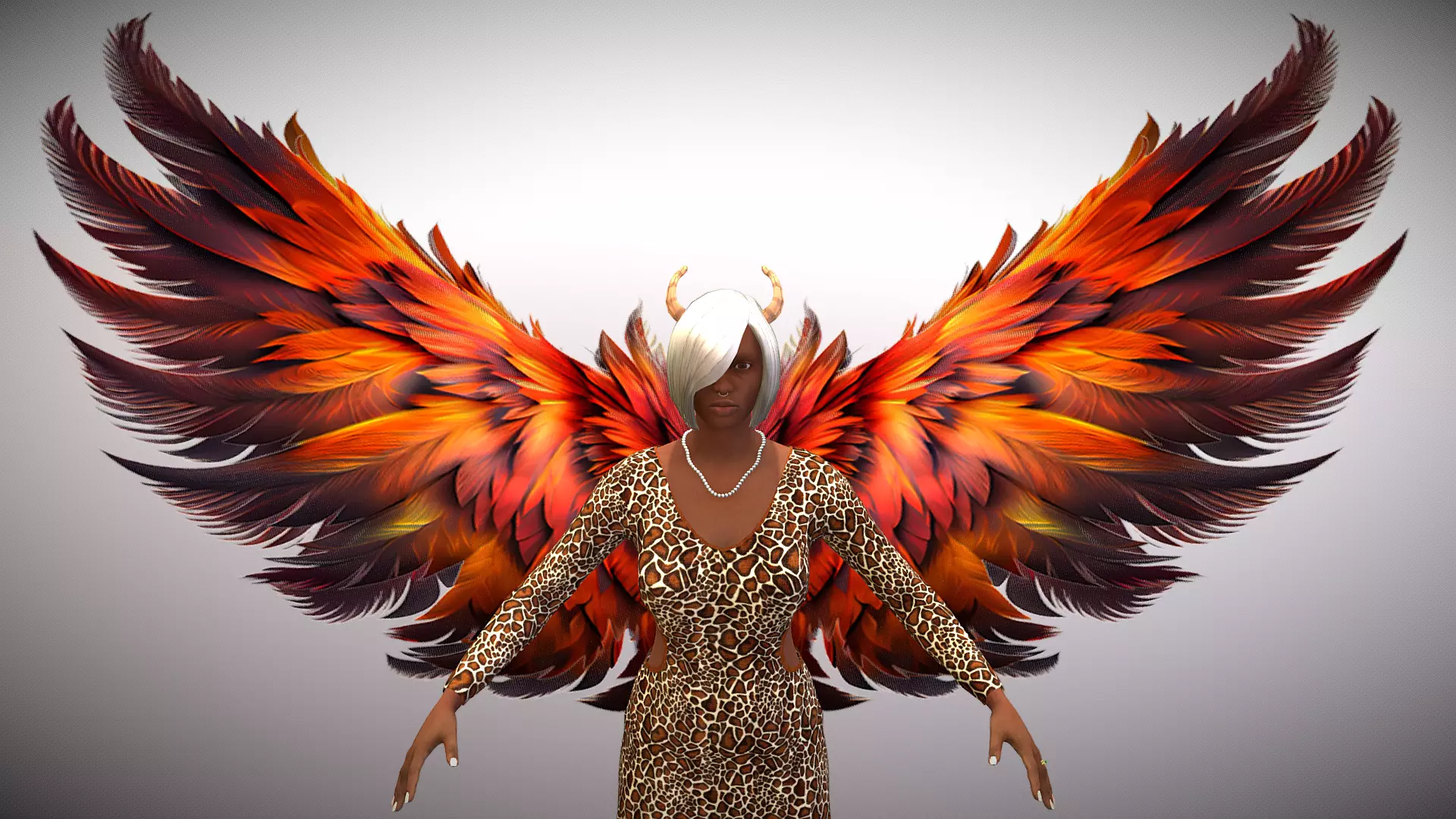 Animated Phoenix Wings with Makehuman Base Model Low-poly 3D model