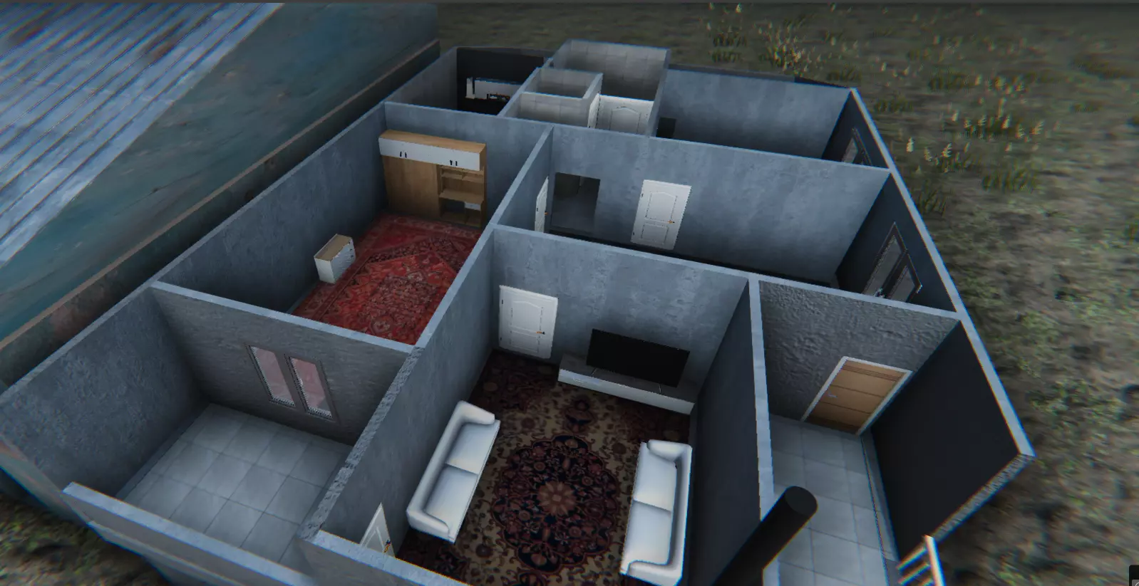 concrete village house  Low-poly 3D model_0