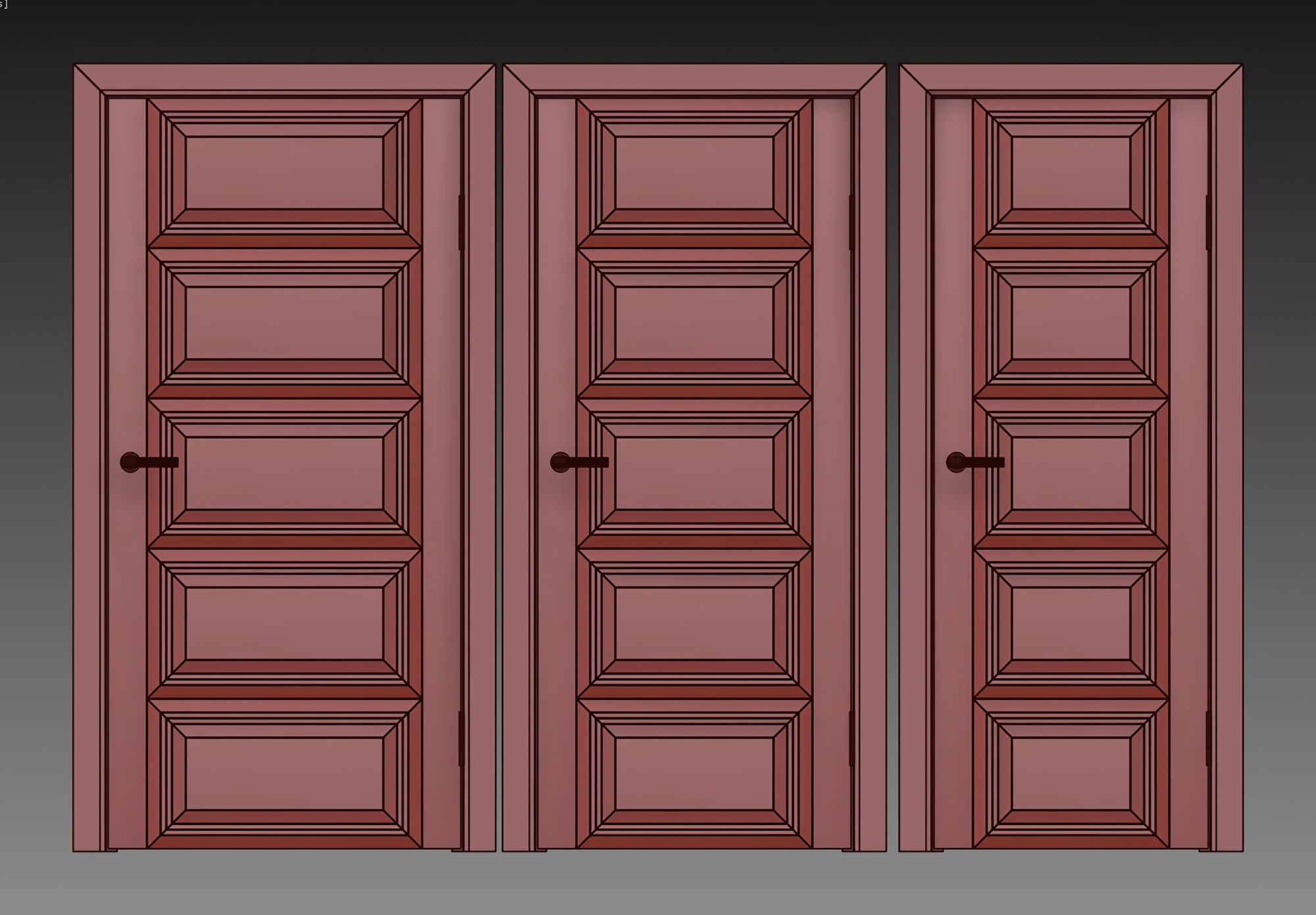 Wooden Door Set V6  3D model_6