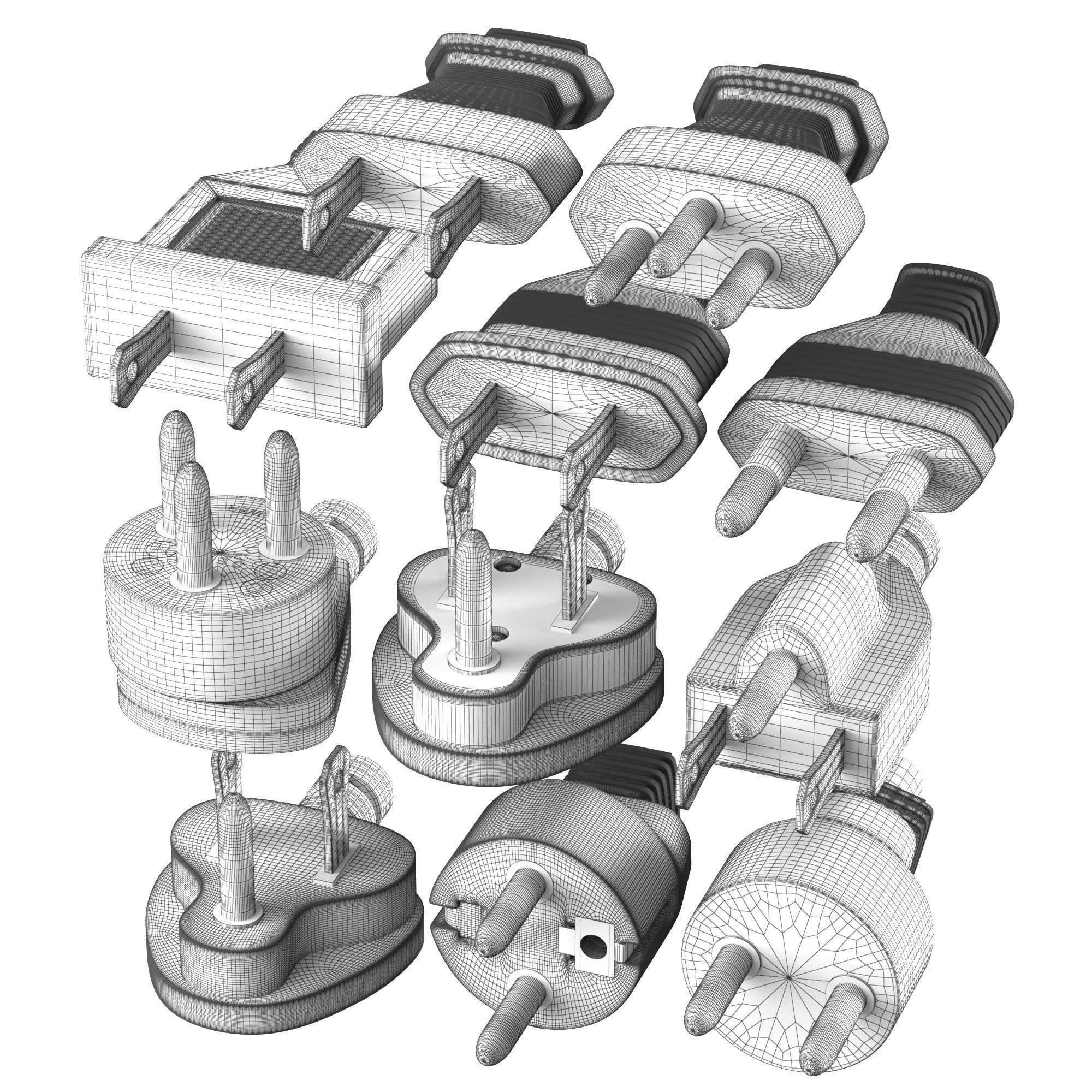 electrical  cable plugs 3D model  Low-poly 3D model_2