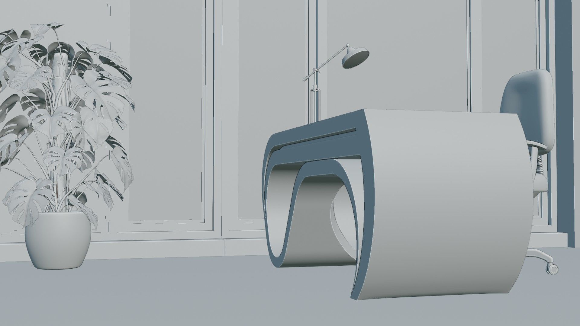 Office Desk Low-poly 3D model_6