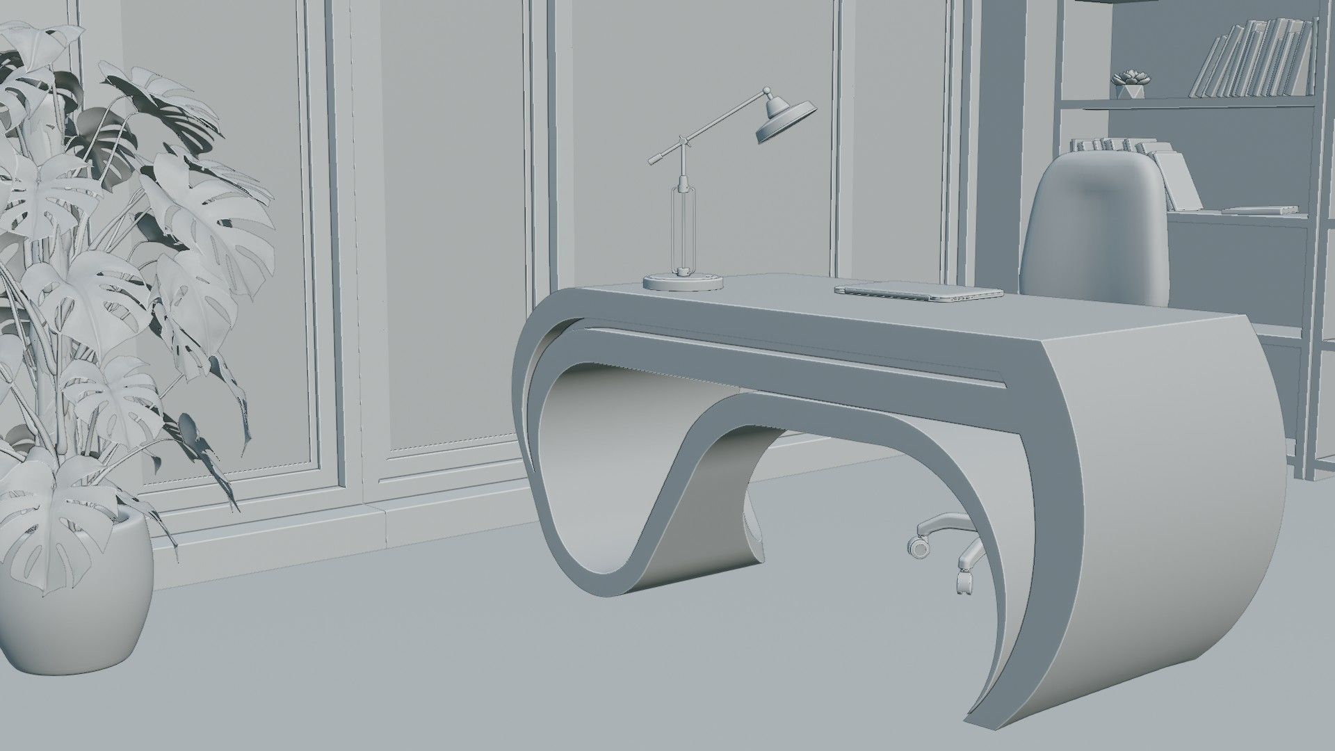 Office Desk Low-poly 3D model_5