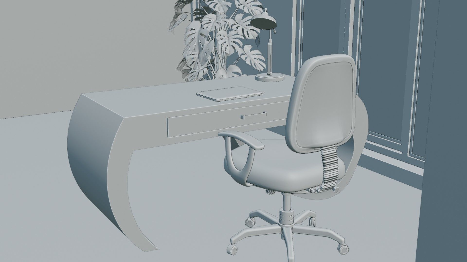 Office Desk Low-poly 3D model_7