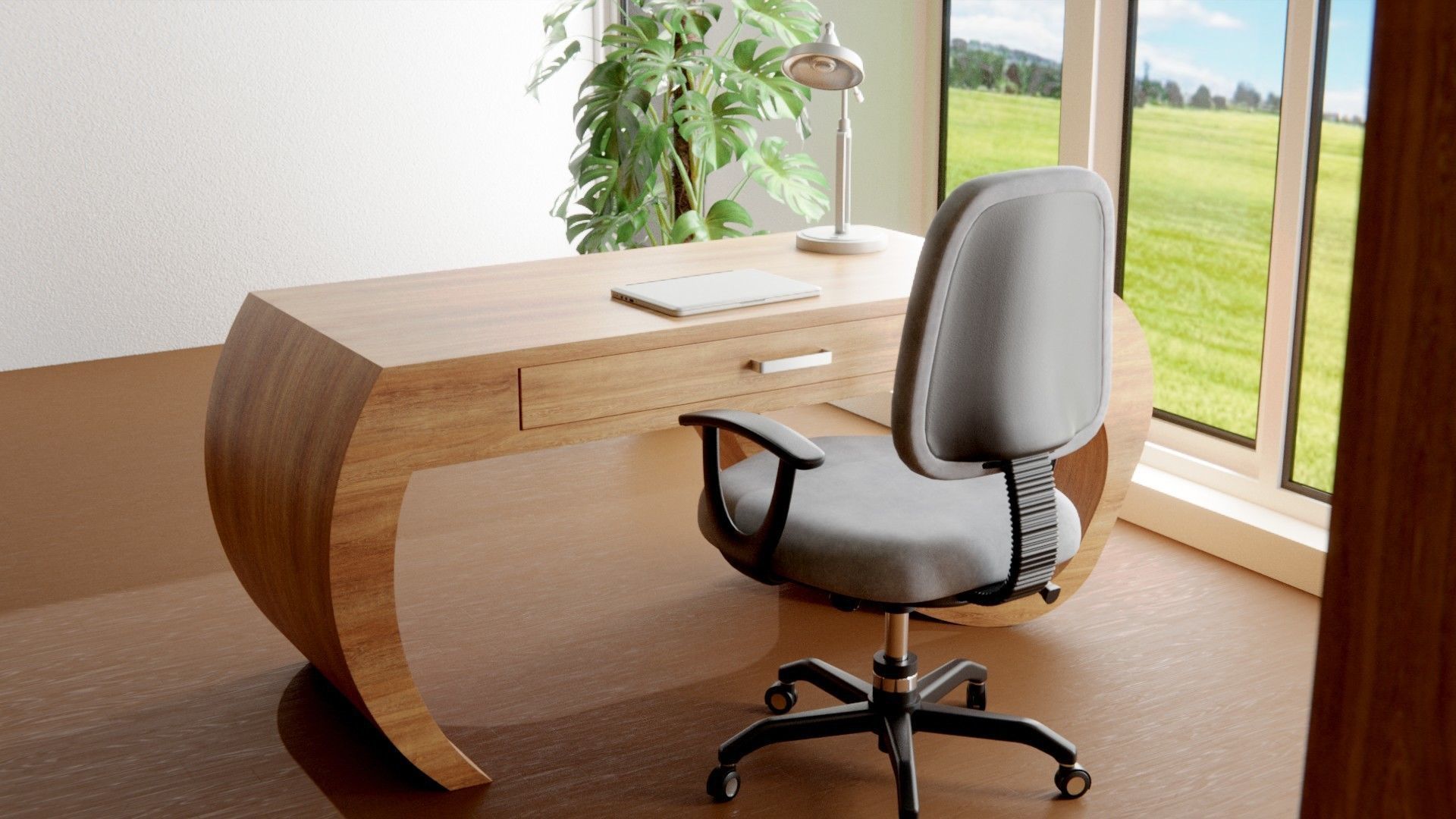 Office Desk Low-poly 3D model_2