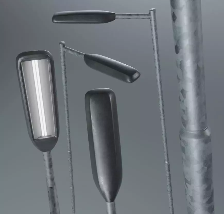 Street Light 3 Galvanized F1 M1 K0 6000mm Low-poly 3D model_0