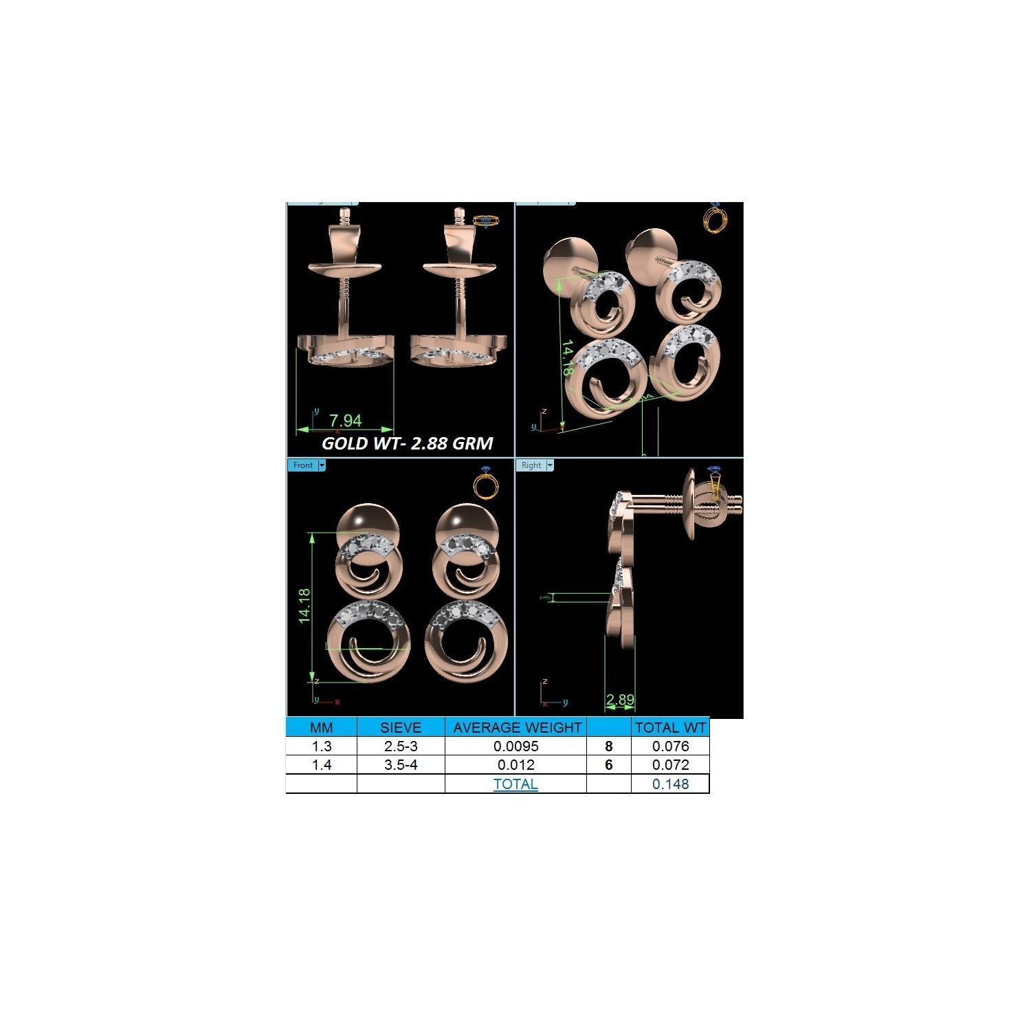 Women Earrings STL JCD OBJ FBX Renders Details 3D print model_18