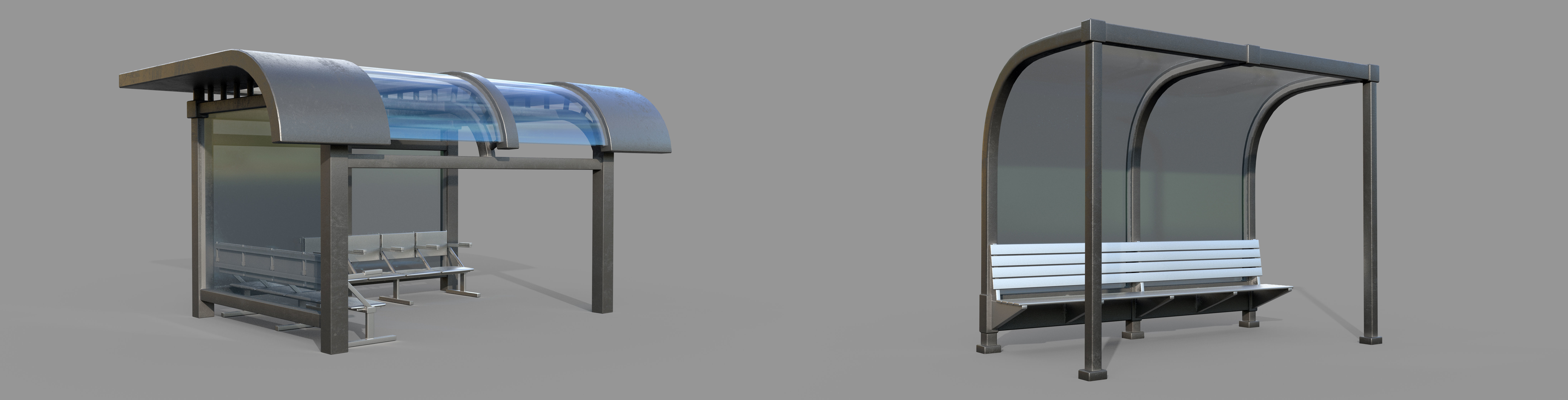 25 Bus Stop Base Mesh Pack with UVs and Textures Low-poly 3D model_11