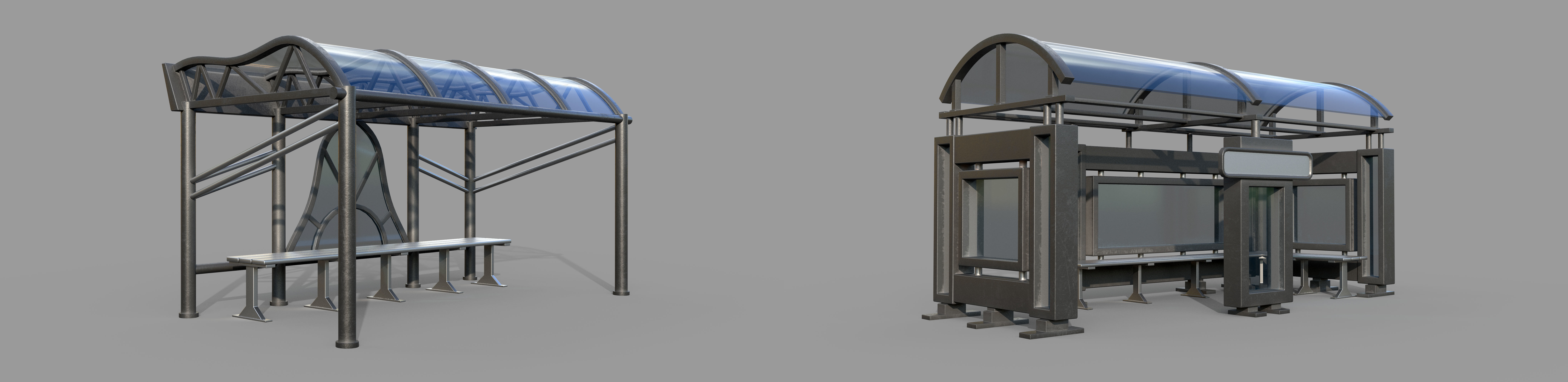 25 Bus Stop Base Mesh Pack with UVs and Textures Low-poly 3D model_2