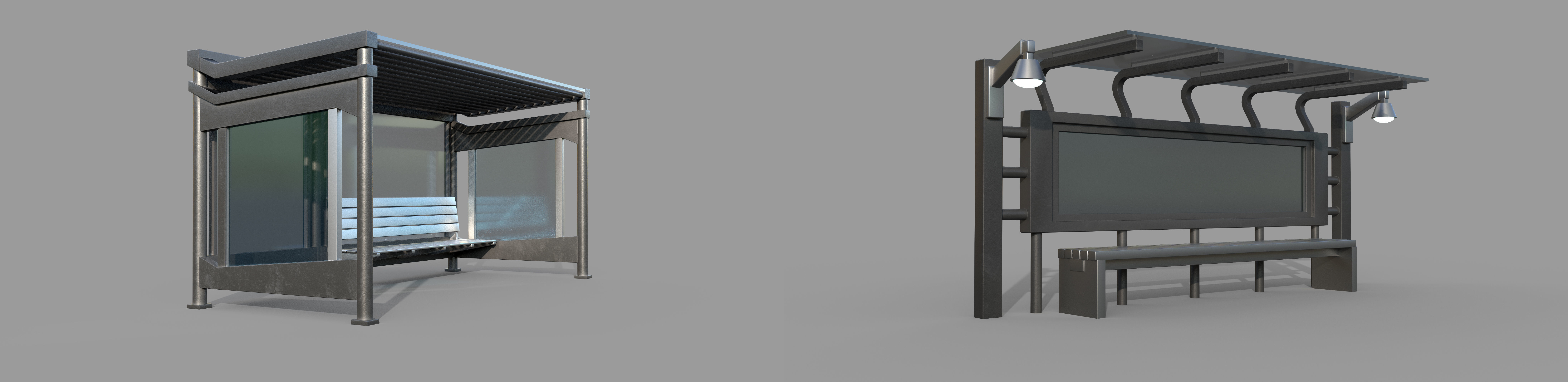 25 Bus Stop Base Mesh Pack with UVs and Textures Low-poly 3D model_5