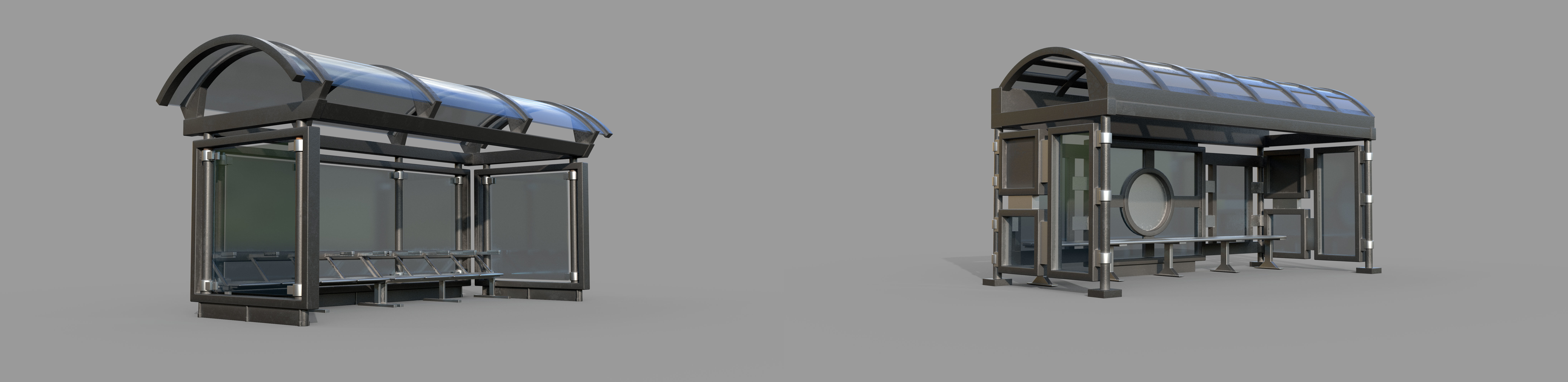 25 Bus Stop Base Mesh Pack with UVs and Textures Low-poly 3D model_3