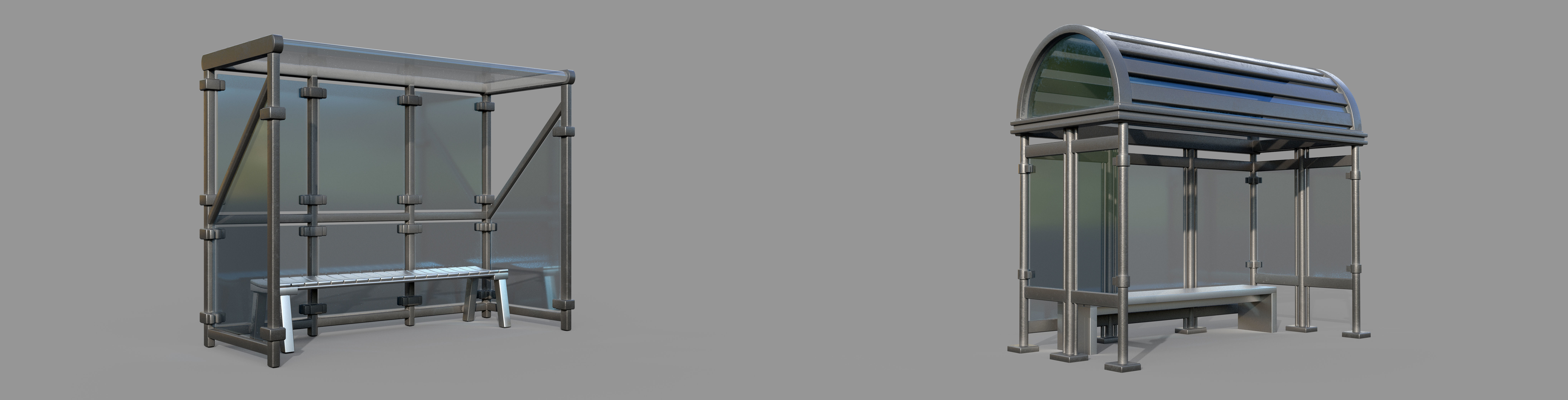 25 Bus Stop Base Mesh Pack with UVs and Textures Low-poly 3D model_7