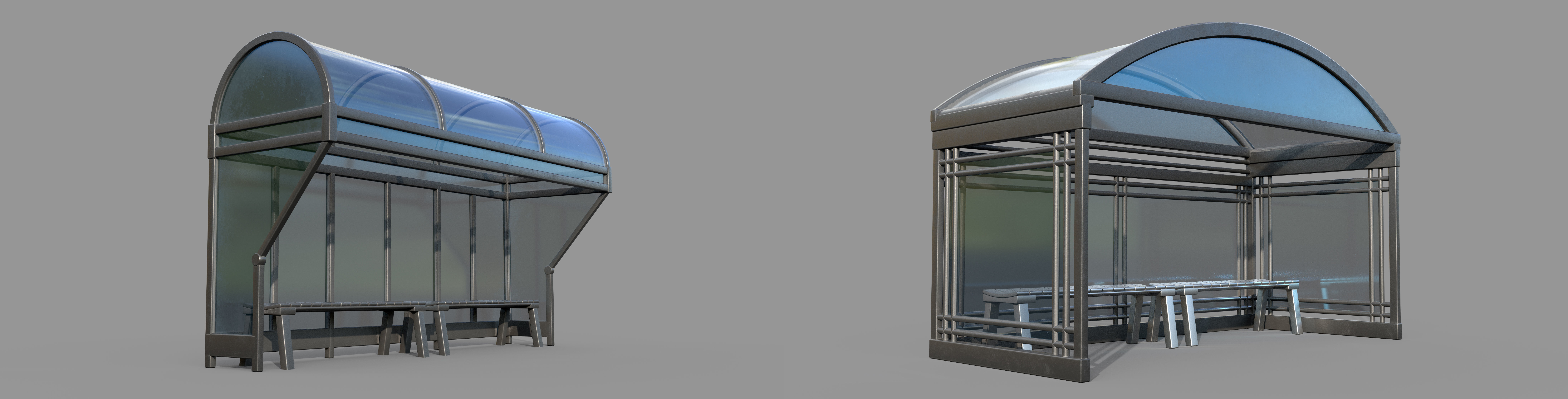 25 Bus Stop Base Mesh Pack with UVs and Textures Low-poly 3D model_8