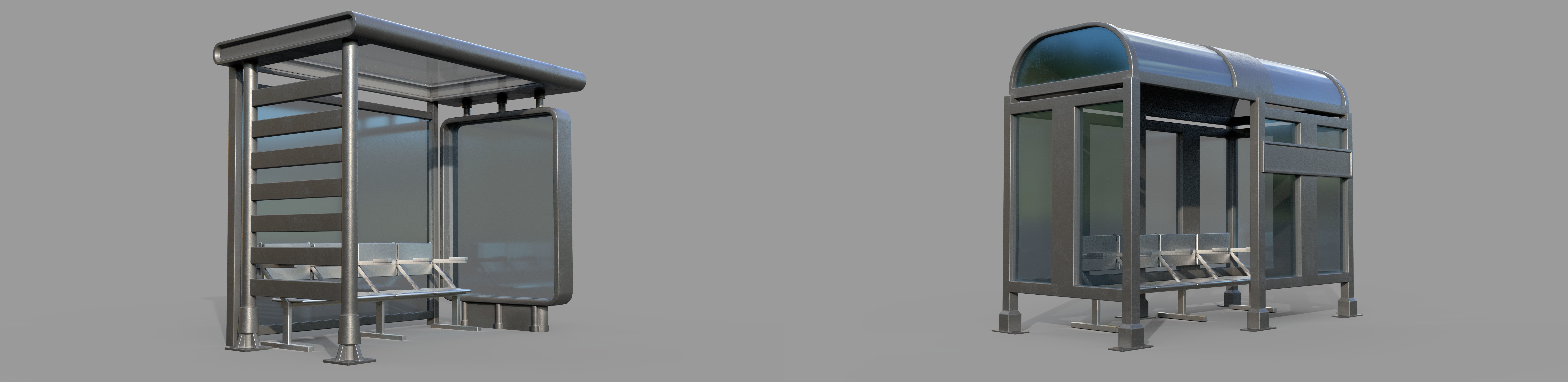 25 Bus Stop Base Mesh Pack with UVs and Textures Low-poly 3D model_1