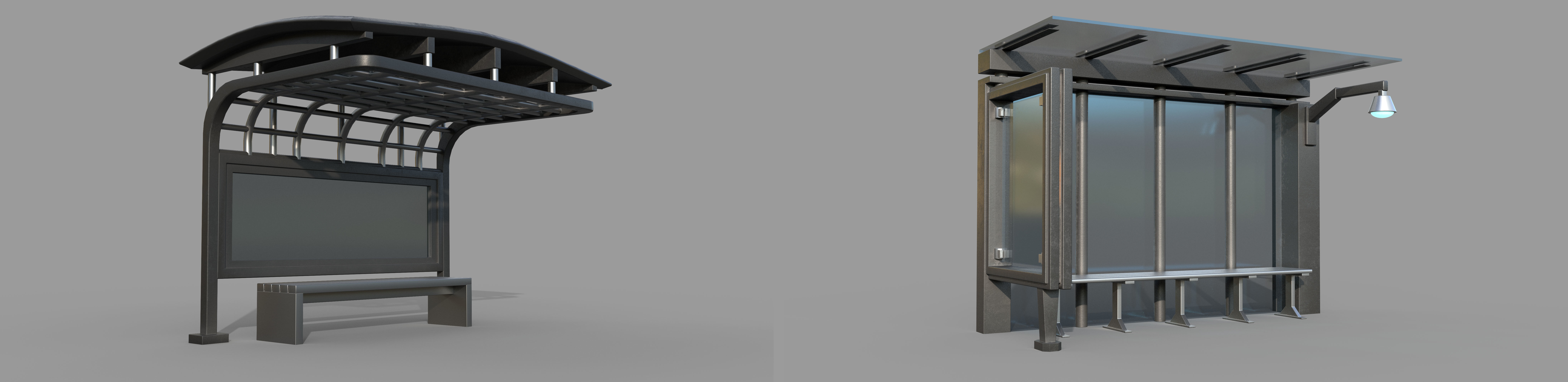 25 Bus Stop Base Mesh Pack with UVs and Textures Low-poly 3D model_6