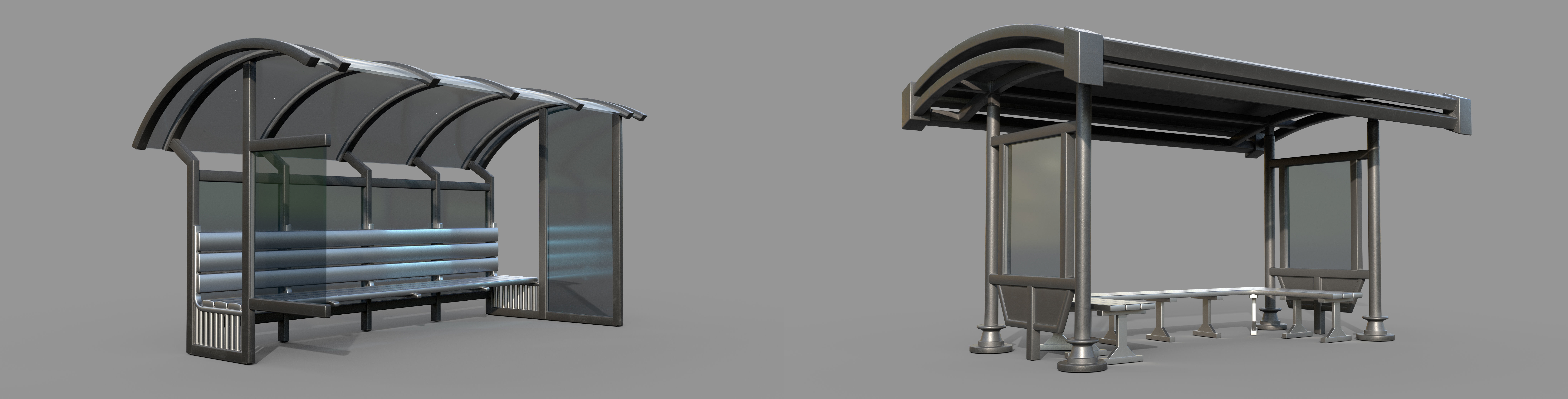 25 Bus Stop Base Mesh Pack with UVs and Textures Low-poly 3D model_10