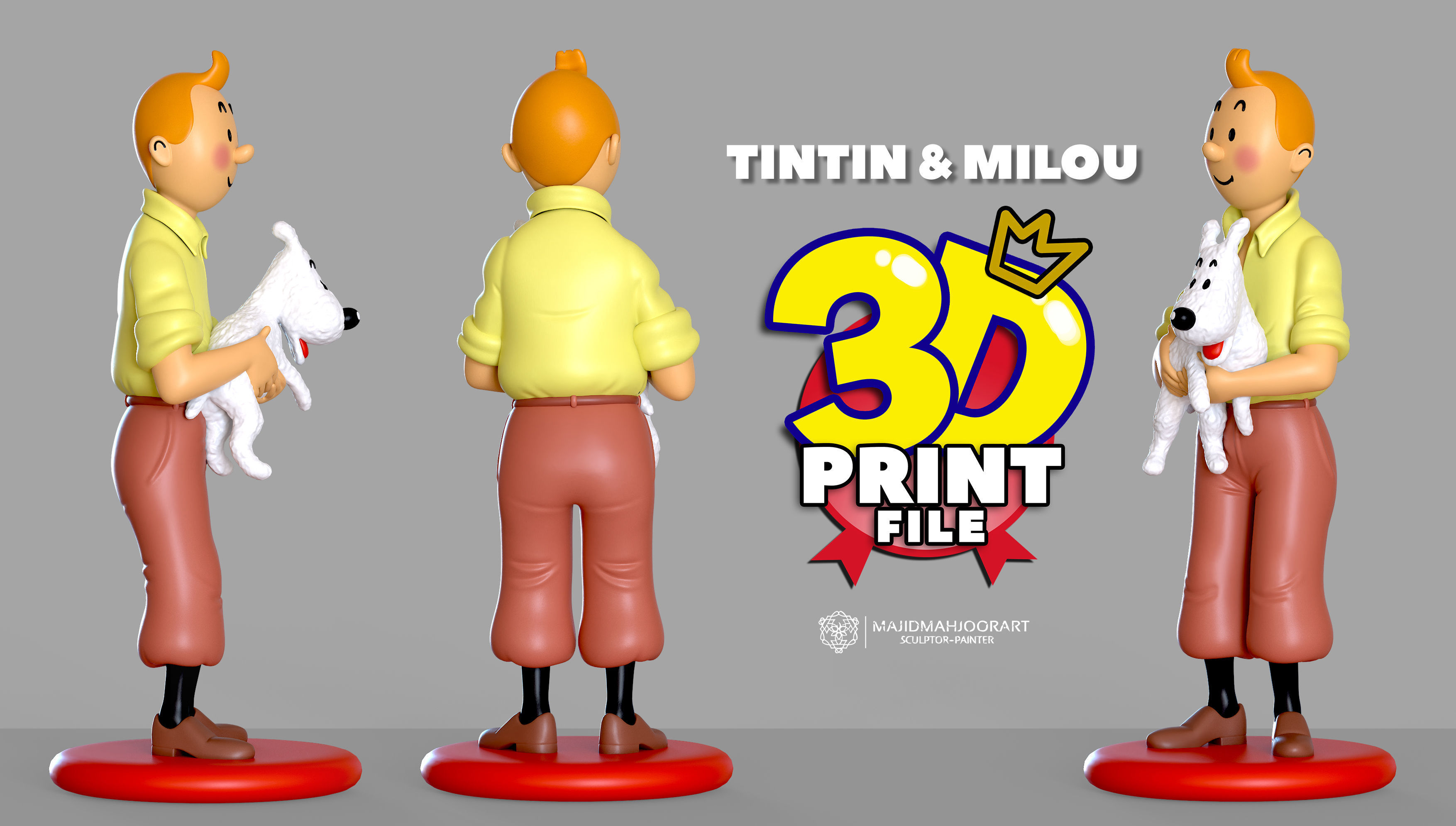 TinTin and Milou 3d printable figure with uv and textur 3D print model_2