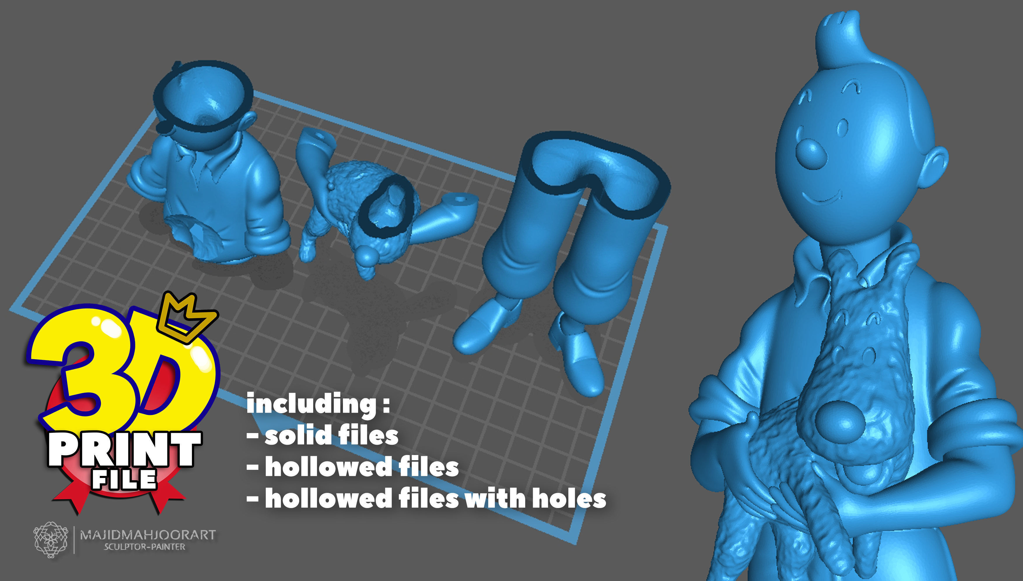 TinTin and Milou 3d printable figure with uv and textur 3D print model_5