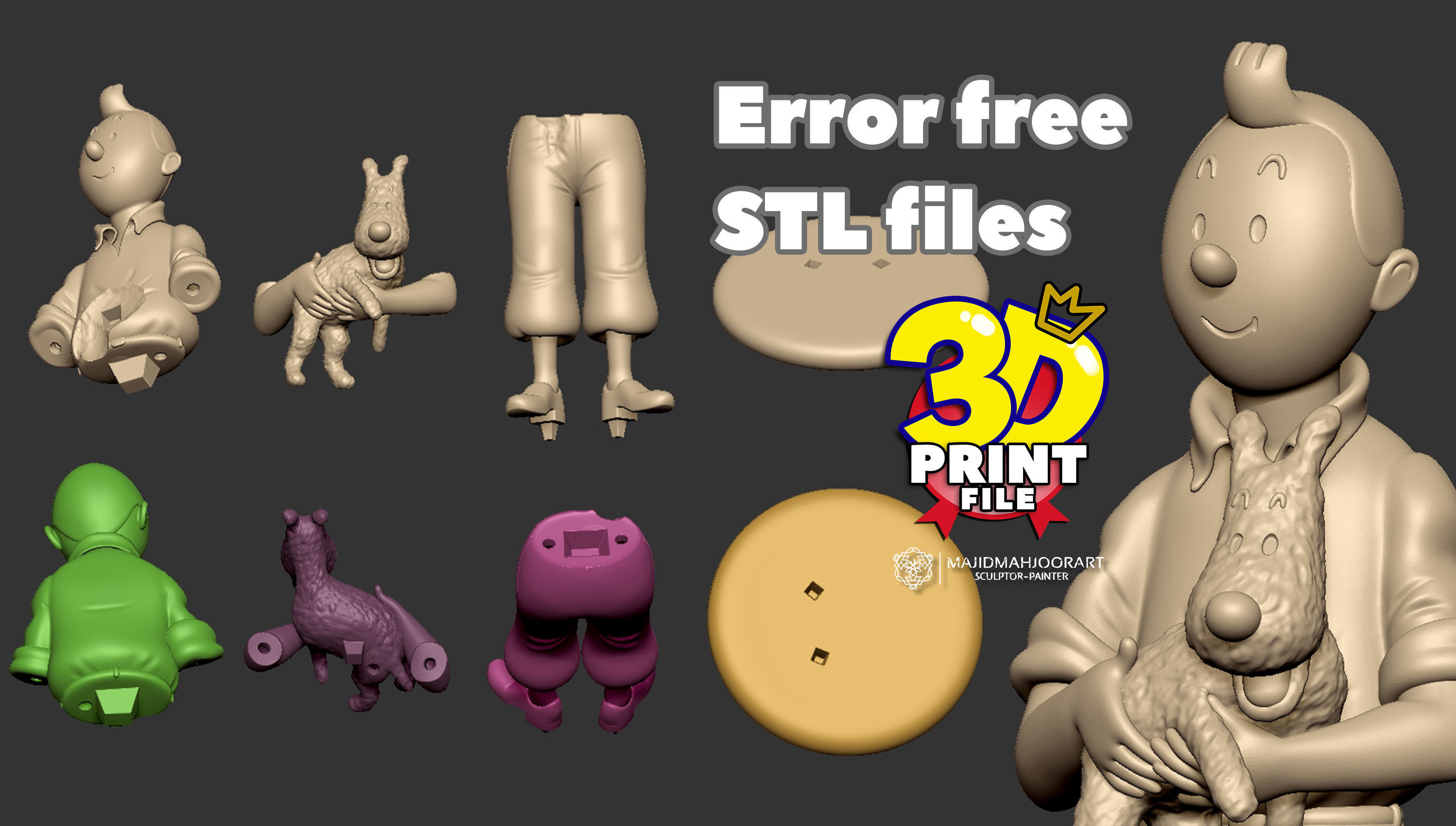 TinTin and Milou 3d printable figure with uv and textur 3D print model_4