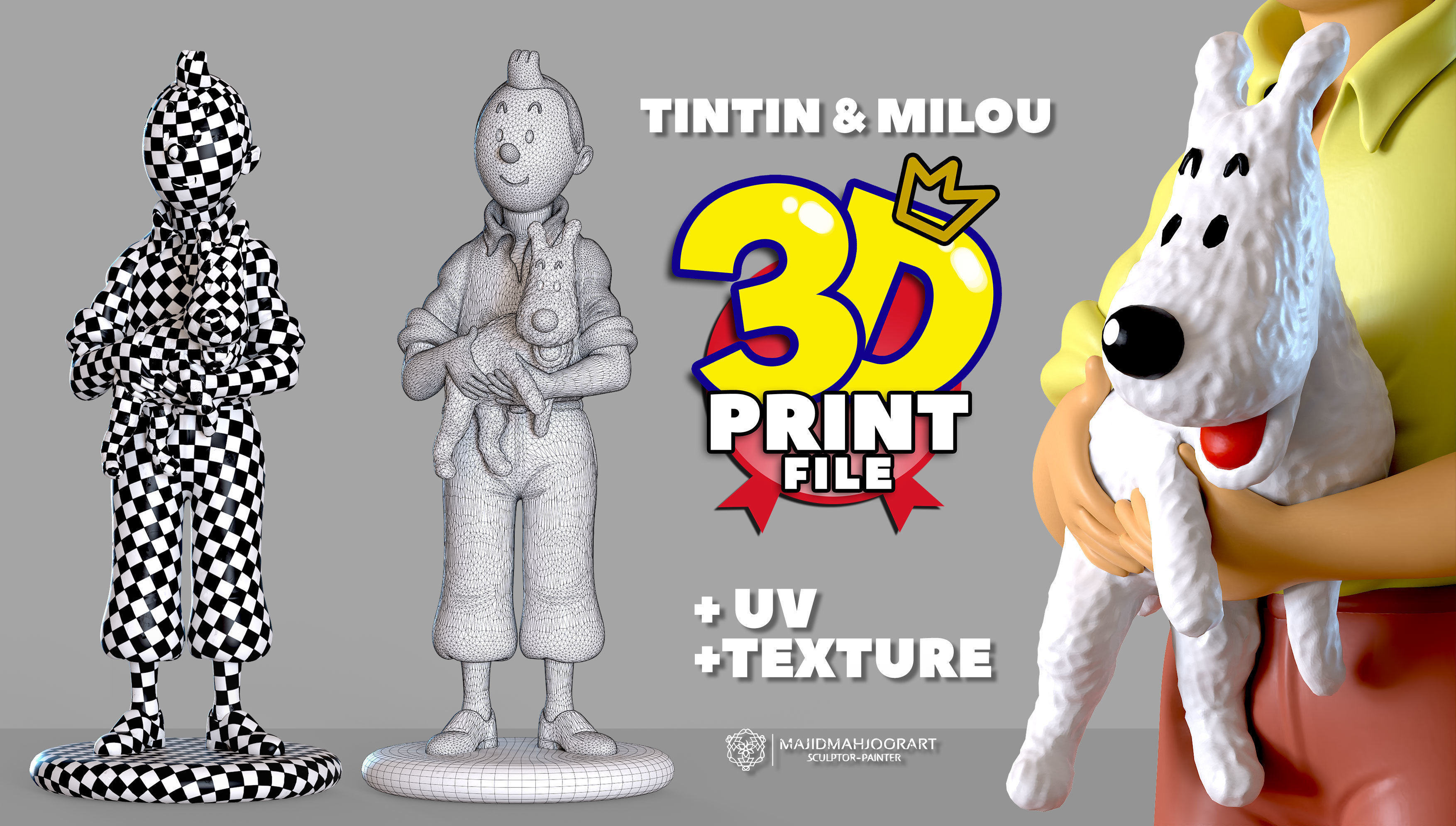TinTin and Milou 3d printable figure with uv and textur 3D print model_3
