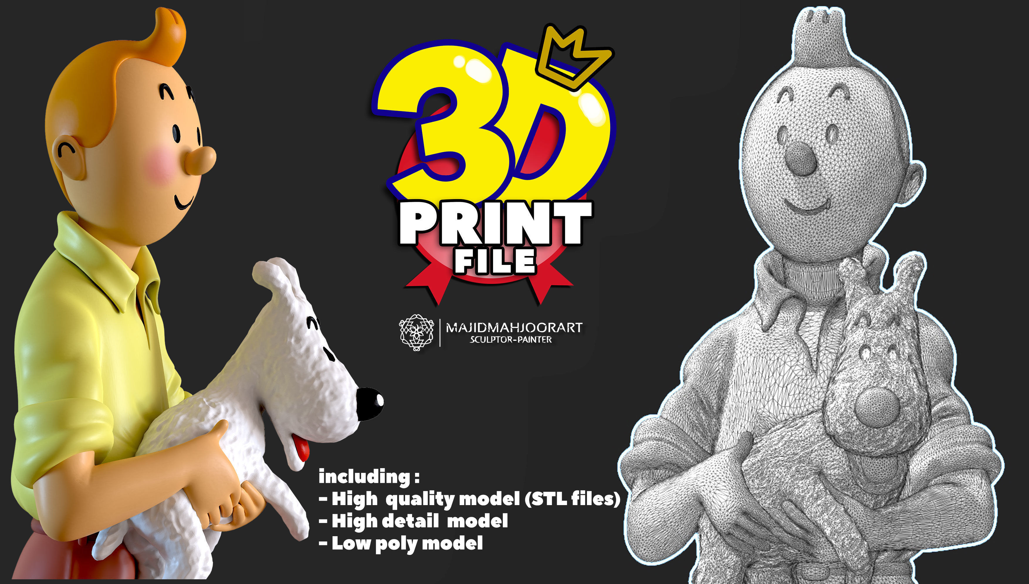 TinTin and Milou 3d printable figure with uv and textur 3D print model_7