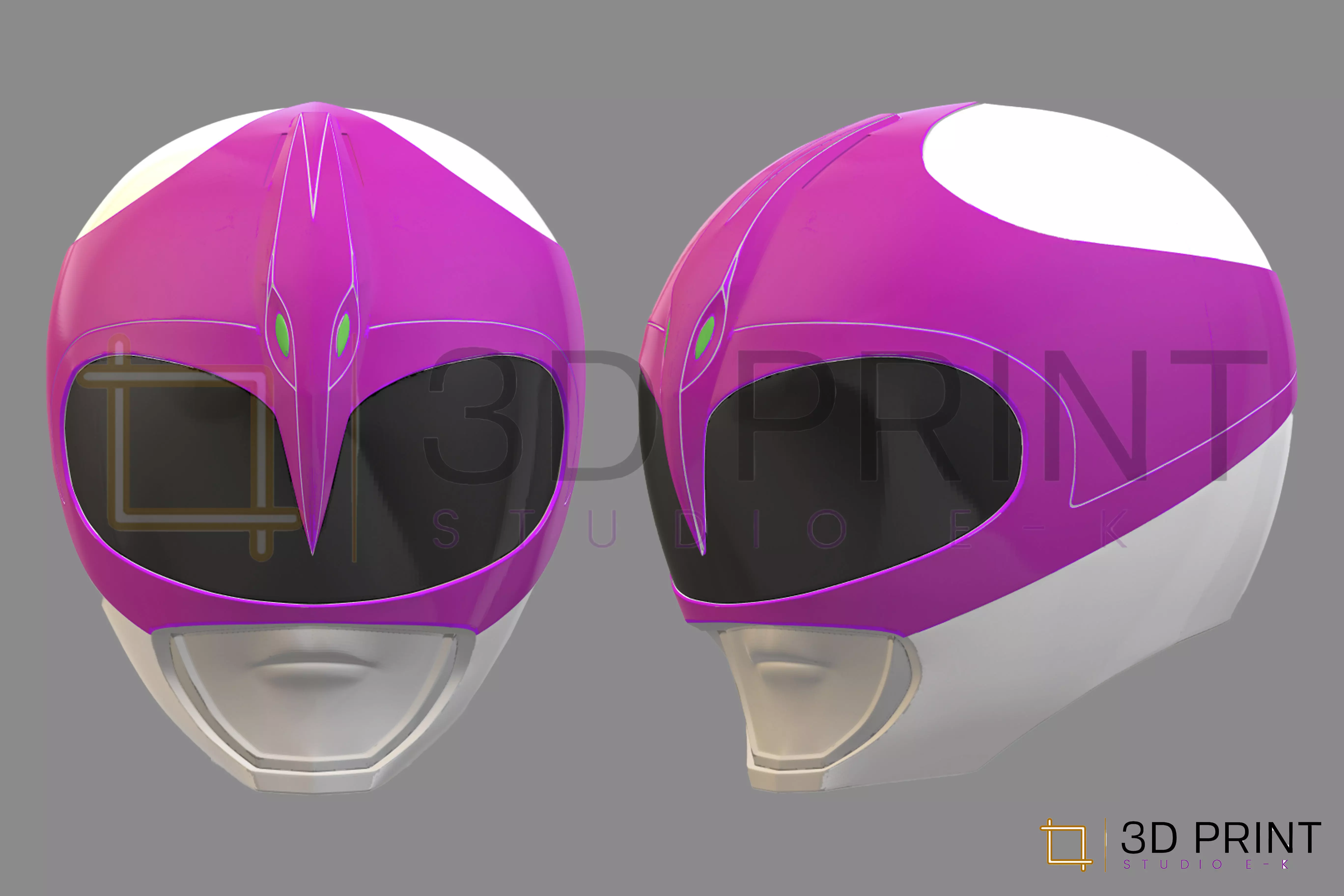 Pink Ranger helmet MMPR  3D print model_0
