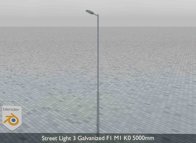 Street Light 3 Galvanized F1 M1 K0 5000mm Low-poly 3D model 6