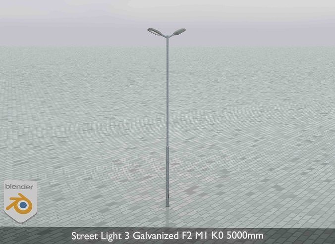Street Light 3 Galvanized F2 M1 K0 5000mm Low-poly 3D model 7