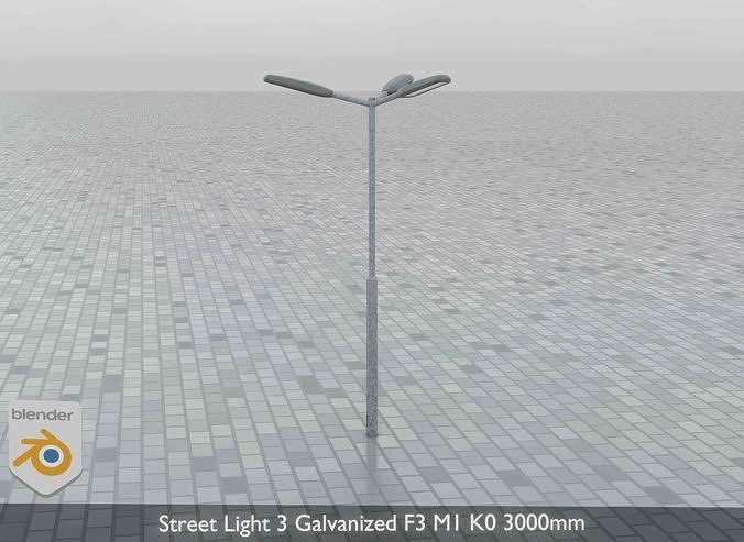 Street Light 3 Galvanized F3 M1 K0 3000mm Low-poly 3D model 6