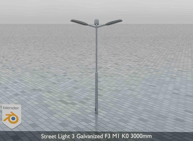 Street Light 3 Galvanized F3 M1 K0 3000mm Low-poly 3D model 2