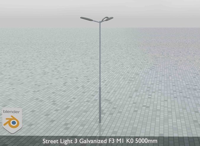 Street Light 3 Galvanized F3 M1 K0 5000mm Low-poly 3D model 6