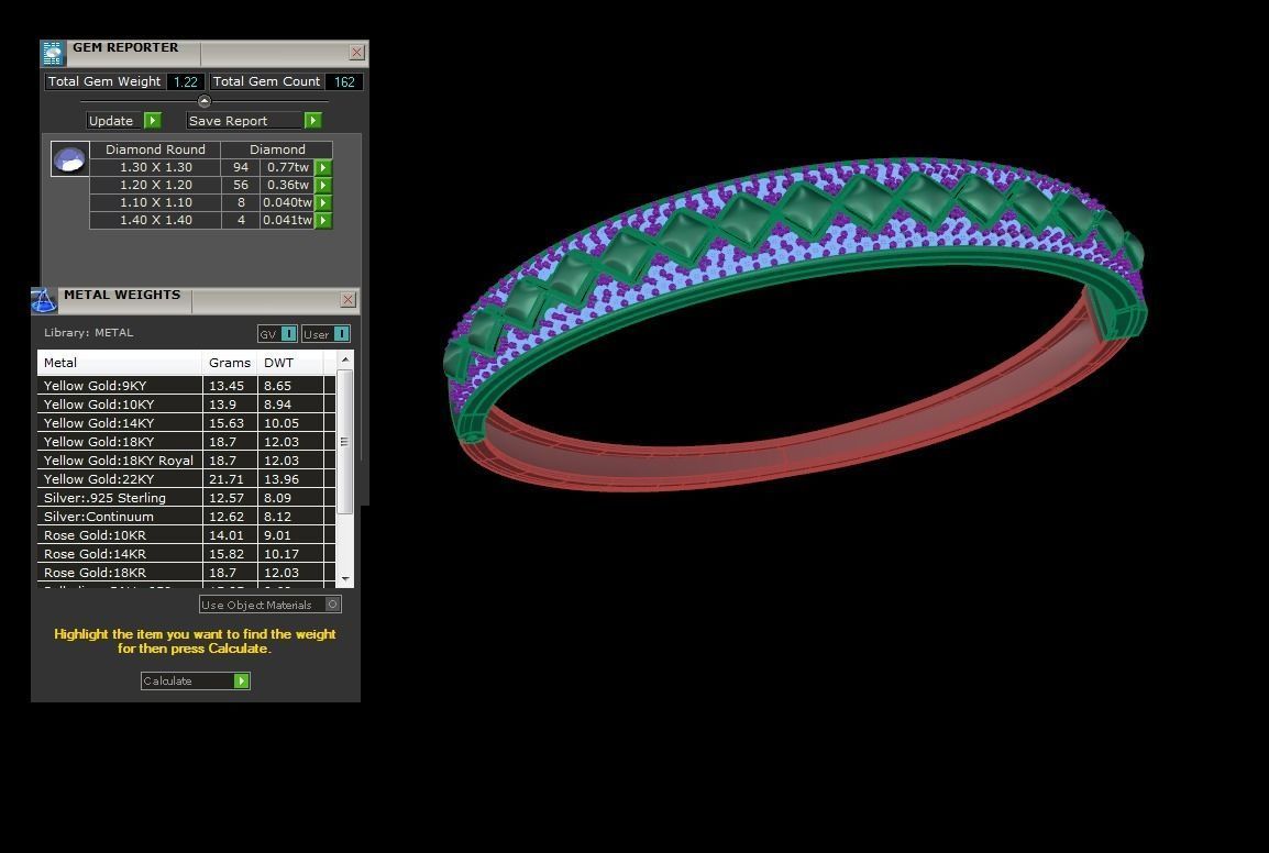 Bracelet - 4 gold bangle with diamonds 3D print model_1