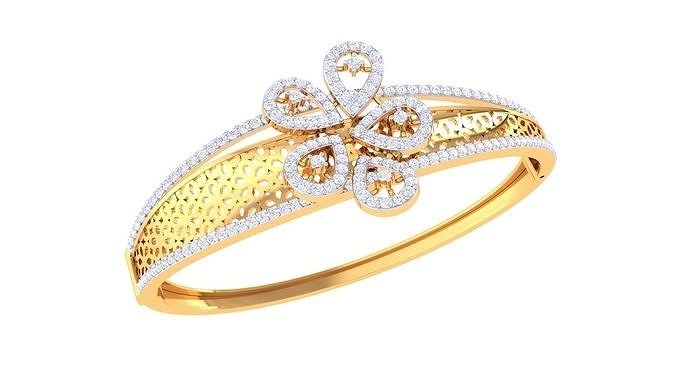 Bracelet - 2 diamond flower bangle 3D print model