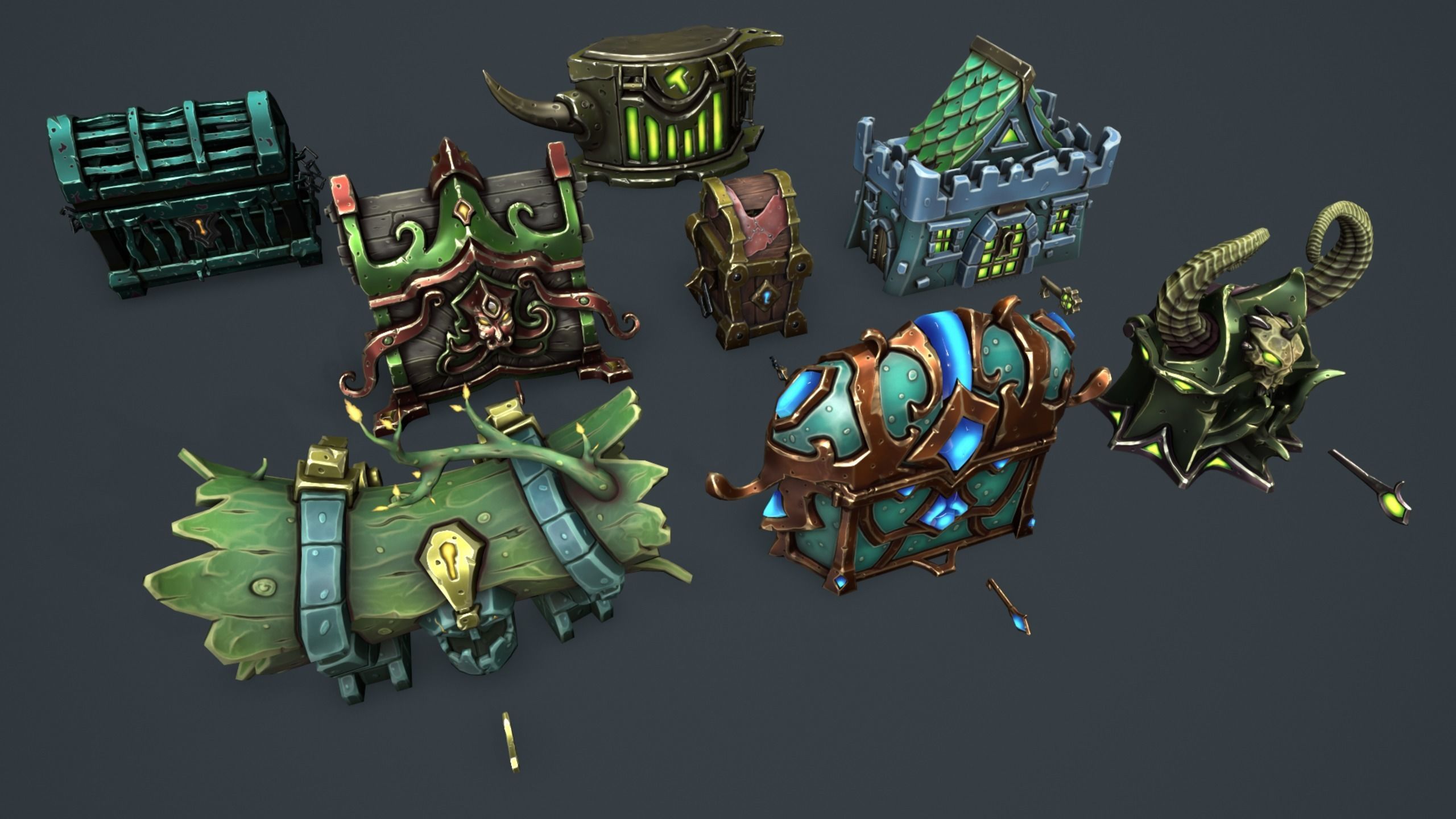 Fantasy chests 2 Low-poly 3D model_3