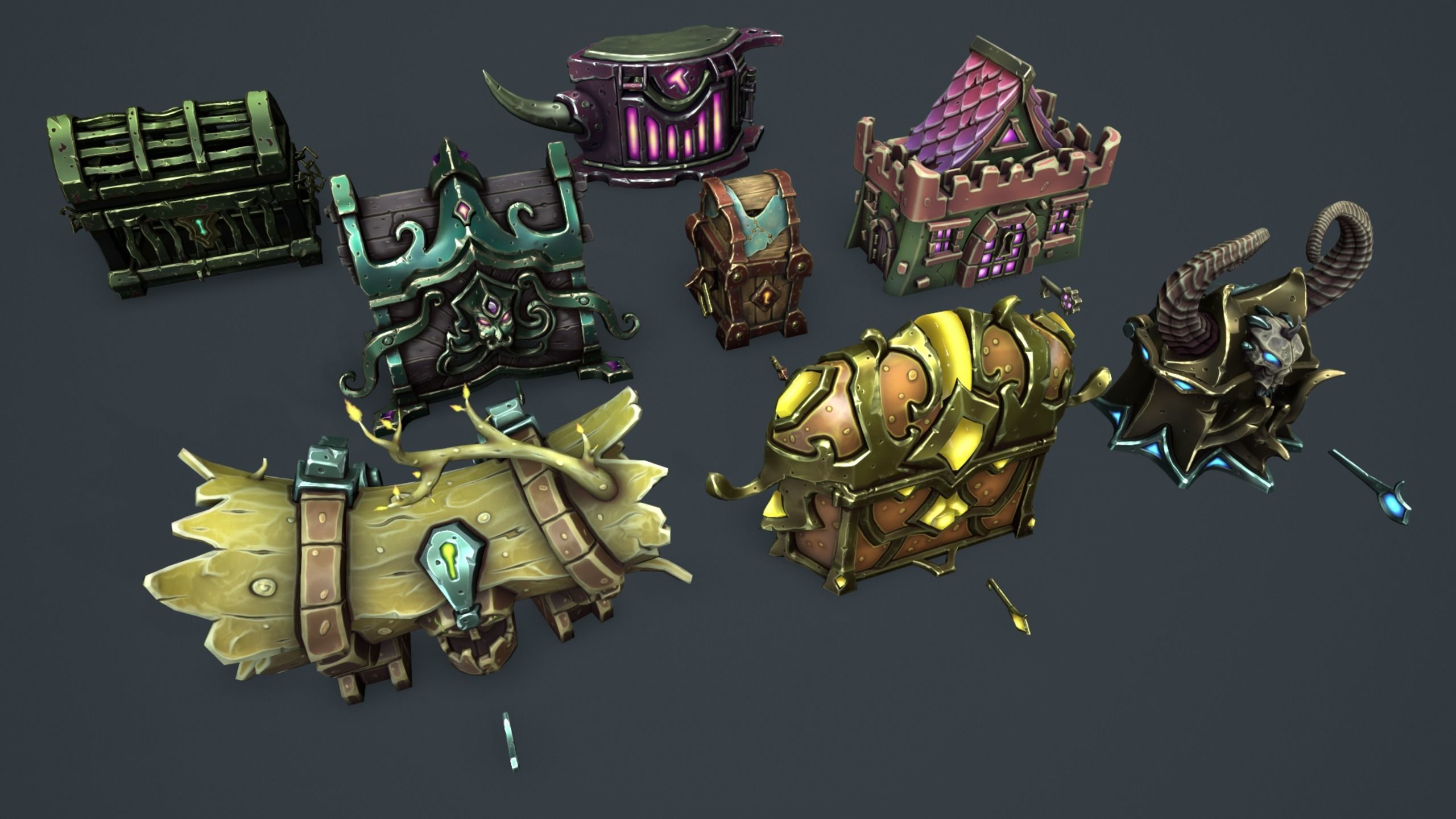 Fantasy chests 2 Low-poly 3D model_2