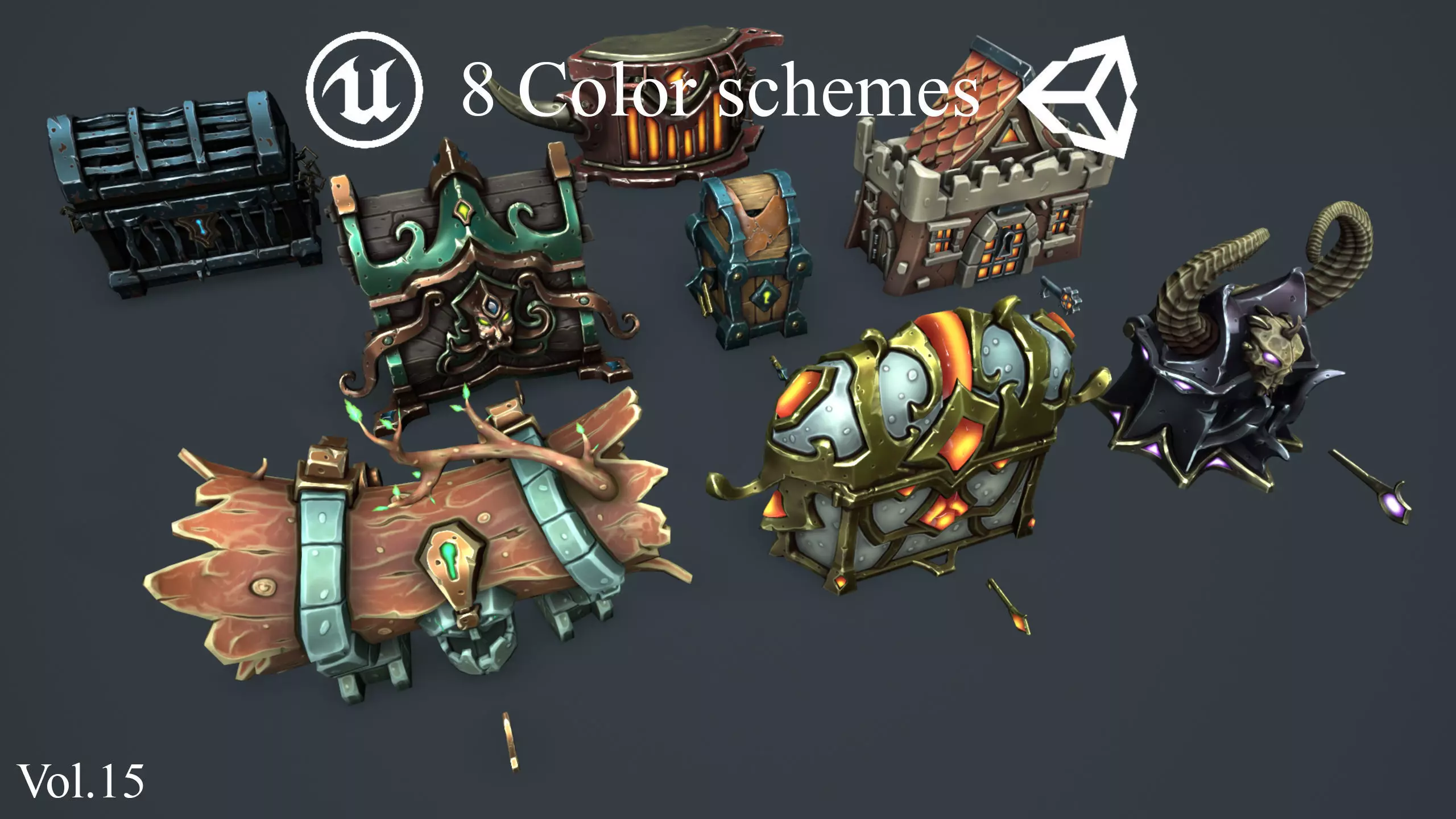 Fantasy chests 2 Low-poly 3D model_0