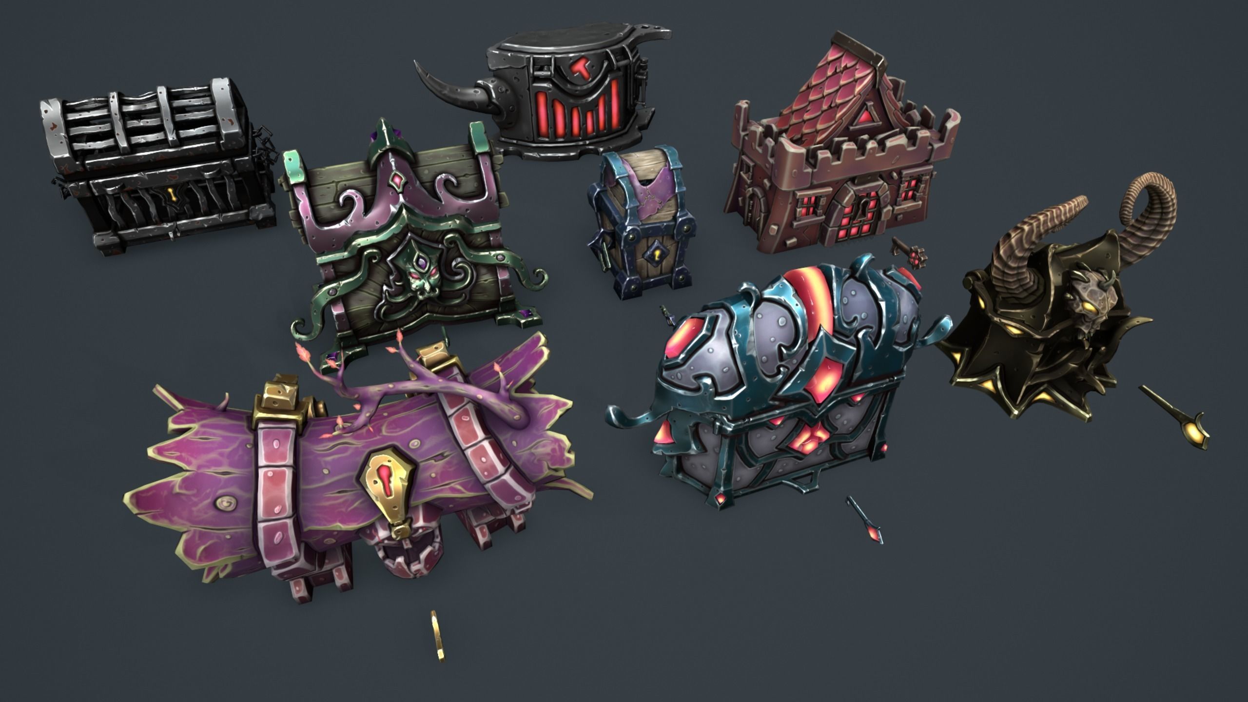 Fantasy chests 2 Low-poly 3D model_6