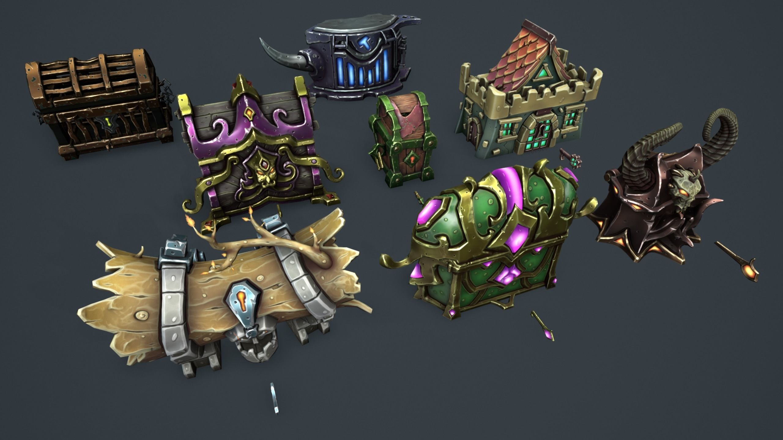 Fantasy chests 2 Low-poly 3D model_1