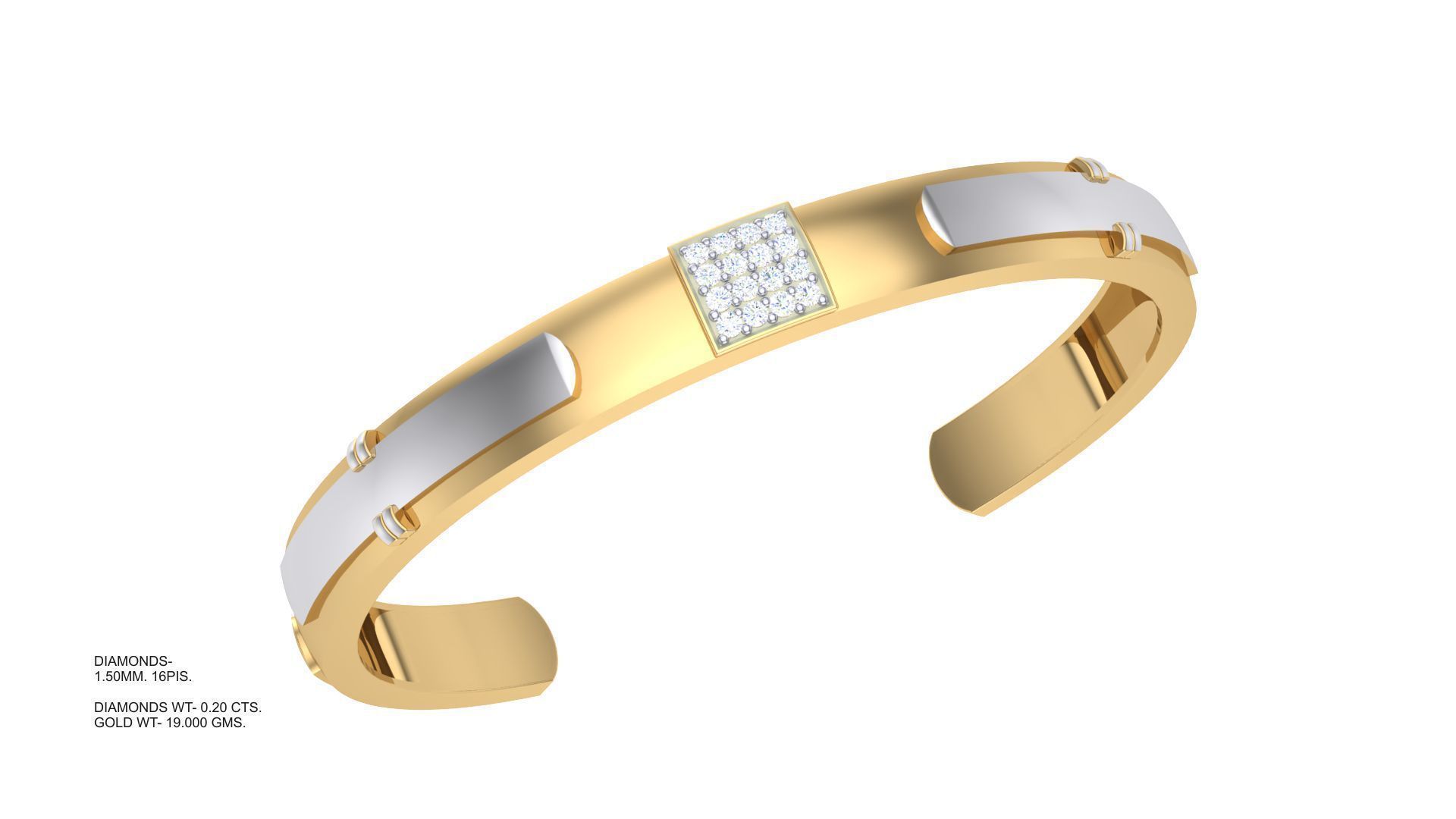 Bracelet - 8 gold and diamond cuff 3D print model_1