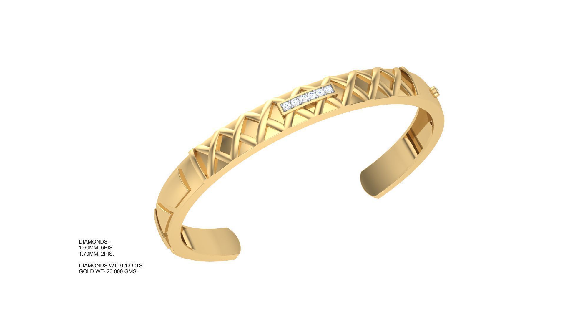 Bracelet - 7 gold cuff with diamonds 3D print model_1