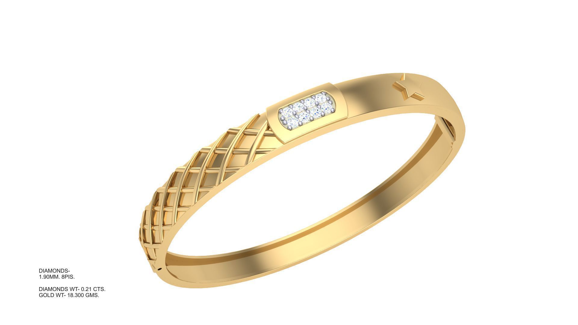 Bracelet - 2 gold bangle with diamonds 3D print model_1
