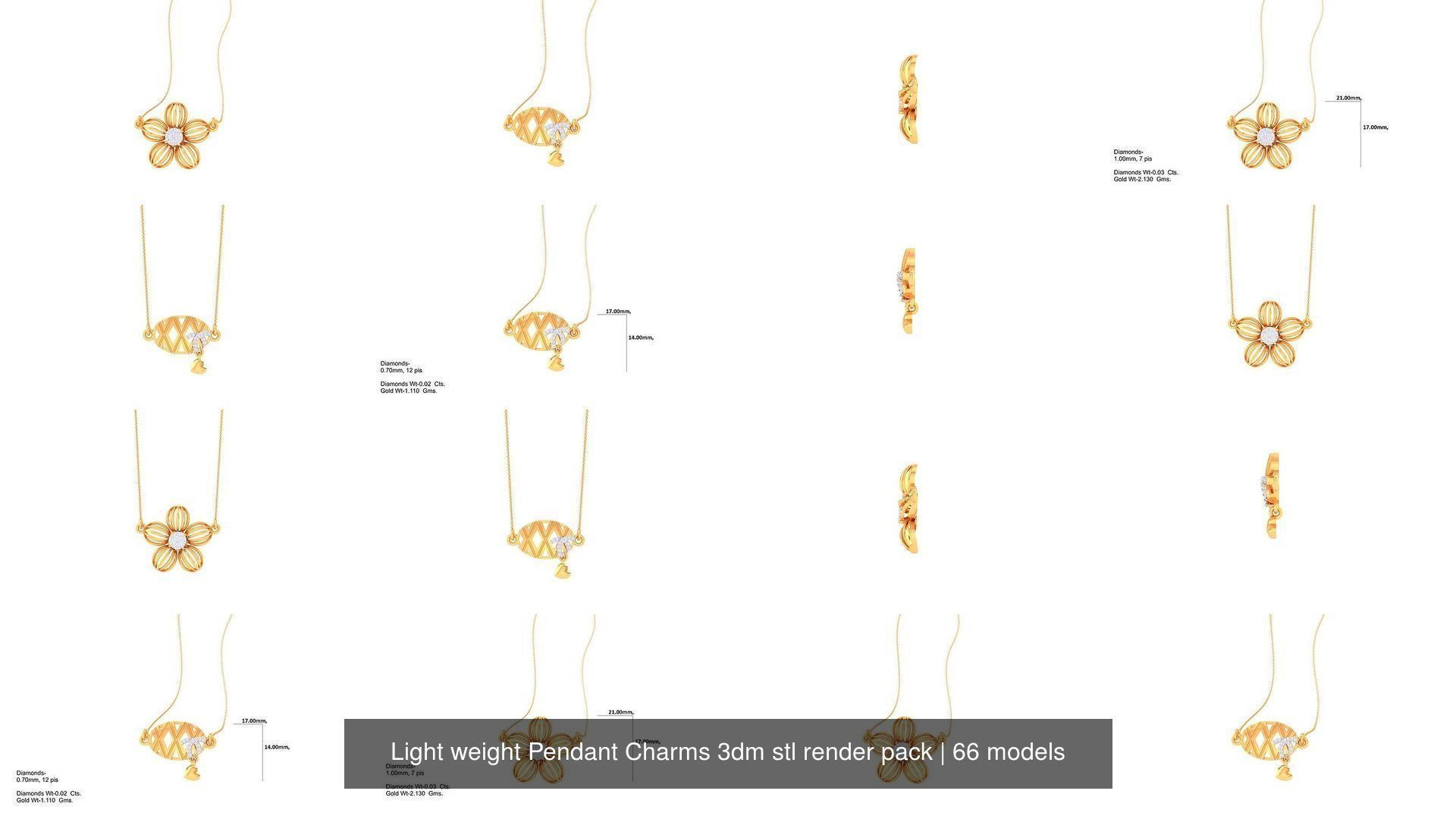 66 Light weight Pendant Charms 3dm stl render pack 3D Model Collection_8
