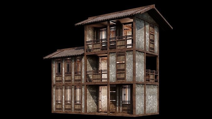 Medieval Houses Pack 96-97-98-99-100 - 4K Textures Game Ready Low-poly 3D model 5