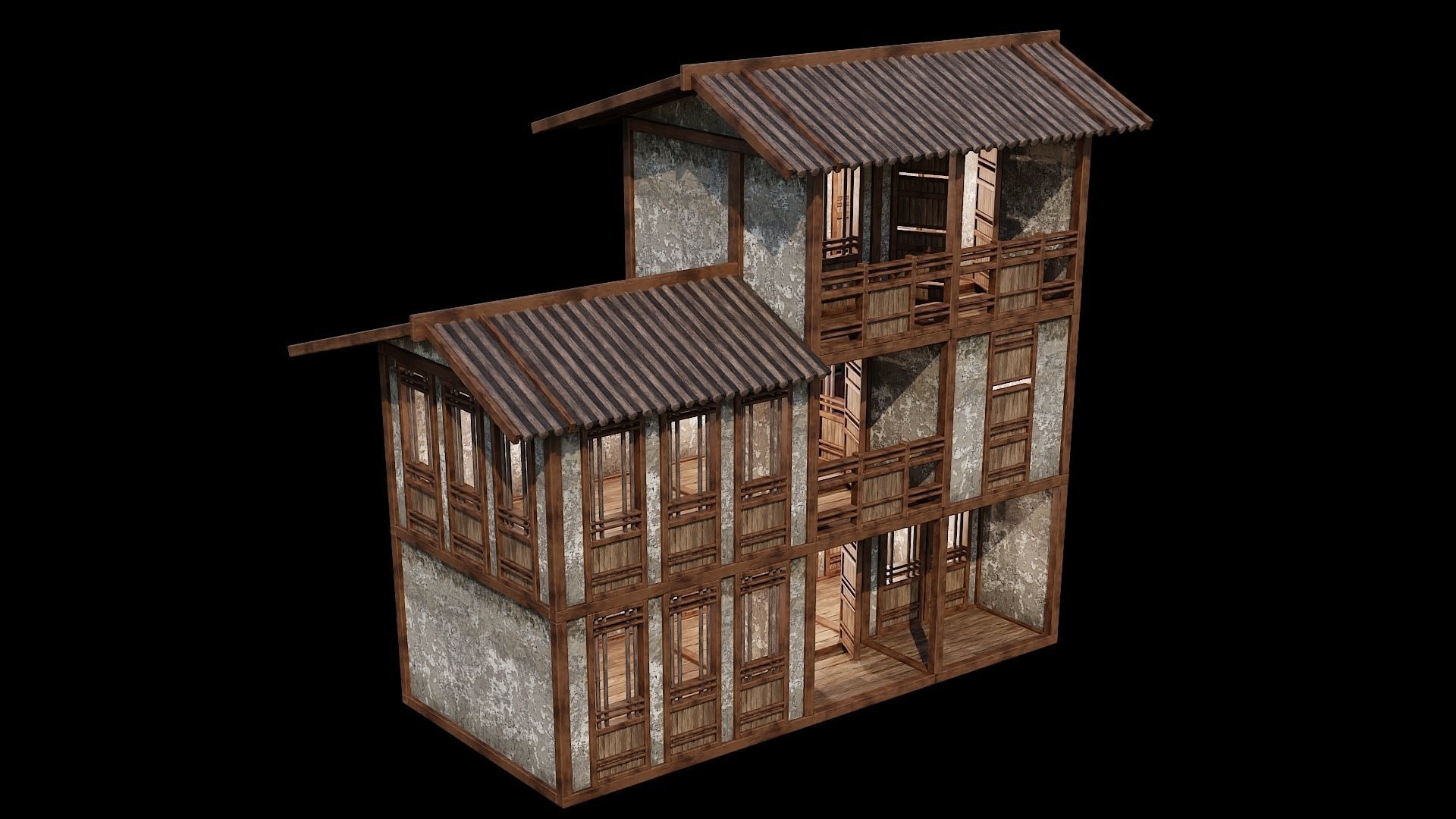 Medieval Houses Pack 96-97-98-99-100 - 4K Textures Game Ready Low-poly 3D model_6