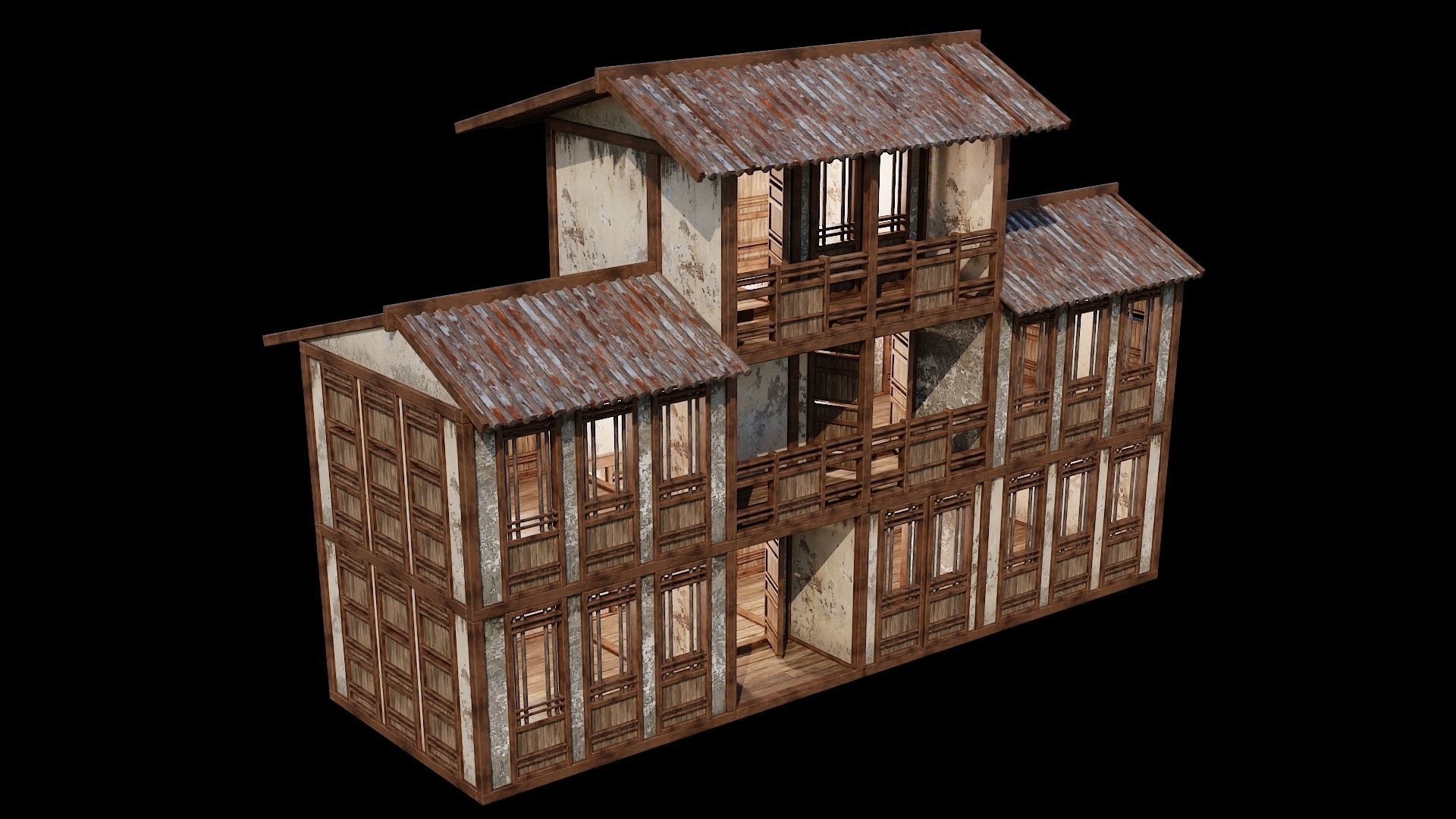 Medieval Houses Pack 96-97-98-99-100 - 4K Textures Game Ready Low-poly 3D model_24