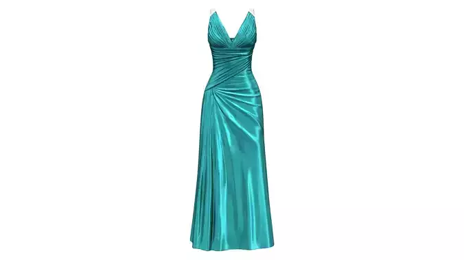 One Piece Blue Satin Evening Gown Dress