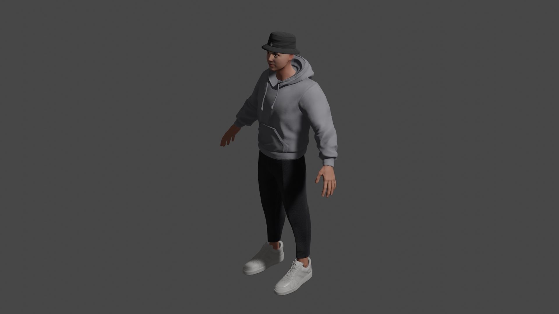Xarakter man wearing hoodie and sneakers Low-poly 3D model_1